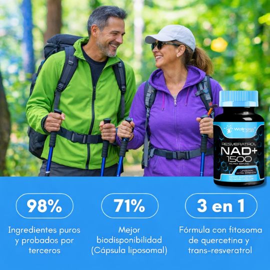 Recupera tu energía, claridad mental y vitalidad con la fórmula avanzada I Resveratrol NAD+ diseñada para personas reales