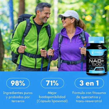 Recupera tu energía, claridad mental y vitalidad con la fórmula avanzada I Resveratrol NAD+ diseñada para personas reales
