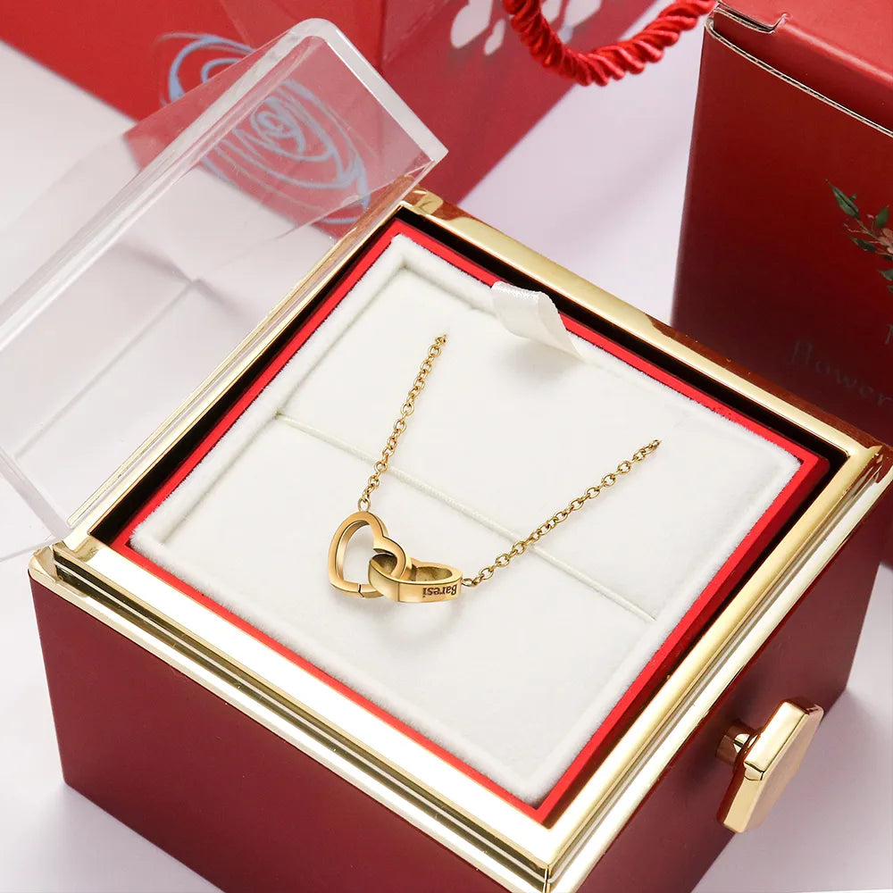 Caja Rosa Eterna con Collar y Mensaje Personalizado